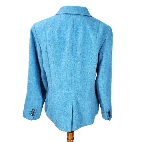Talbots Shetland Herringbone Wool Blend 2 Button Blazer Sky Blue Old Money 12P